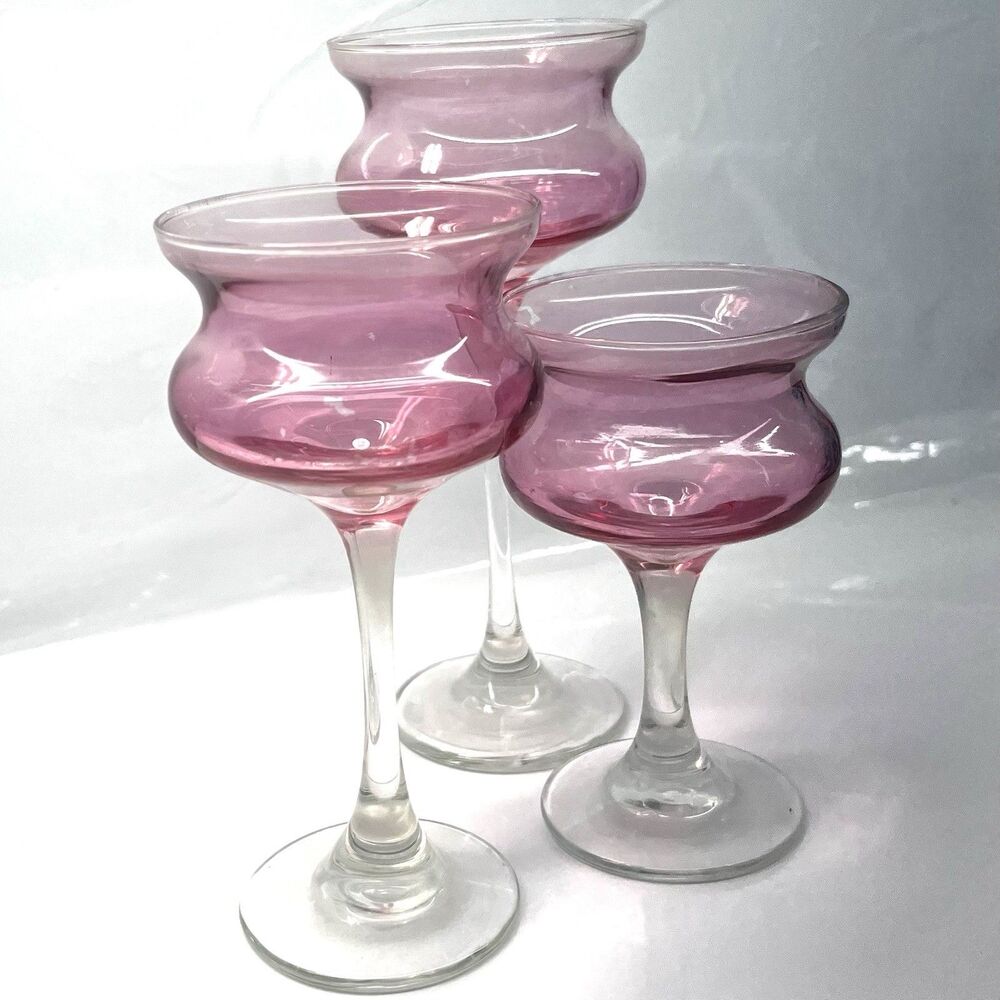 Vintage LE SMITH 3pc Set Mauve Long Stem Curved Candle Holder/Tea Light/VASE